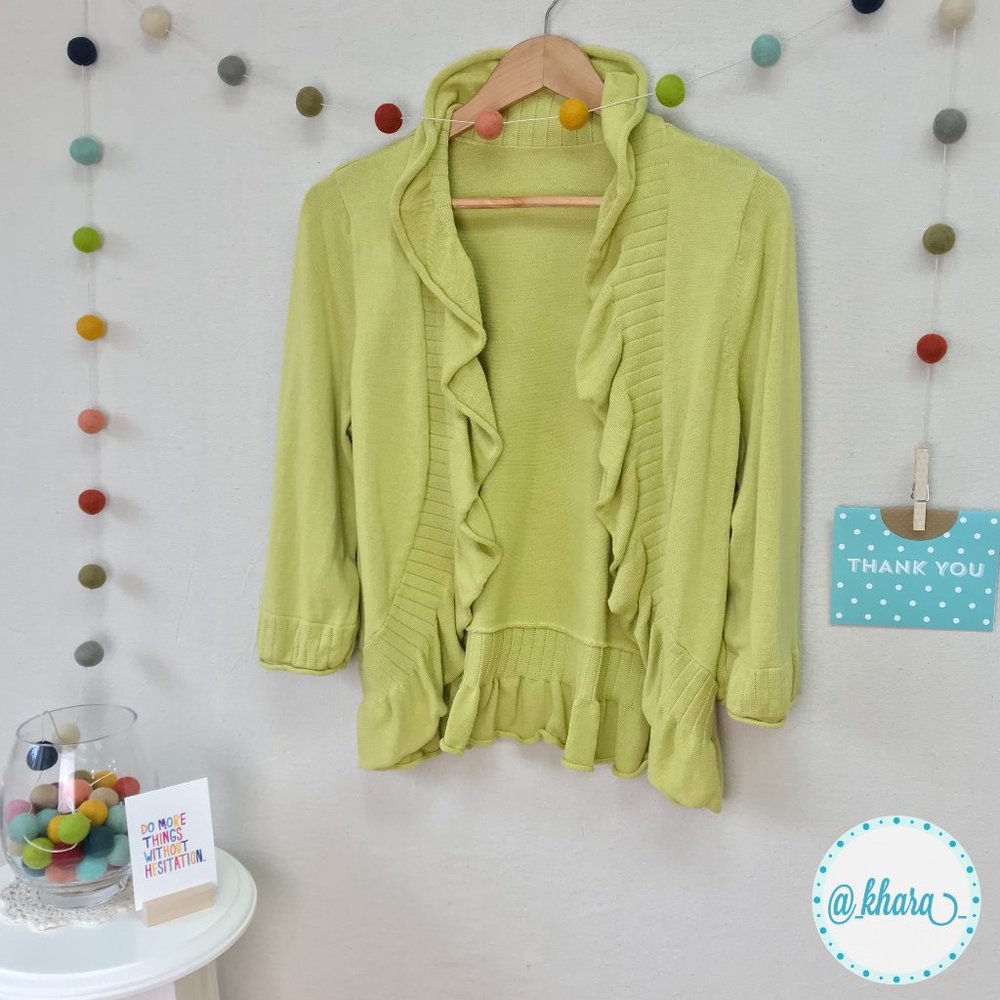 3/4 Sleeve Ruffled Edge Open Front Cardigan - Picture 13 of 13